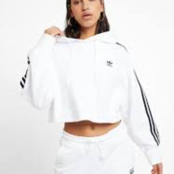 Adidas  Cropped Hoodie with Black Stripes - Picture 2 of 3